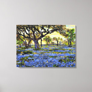 Old Live Oak Tree and Bluebells - Onderdonk art Canvas Print
