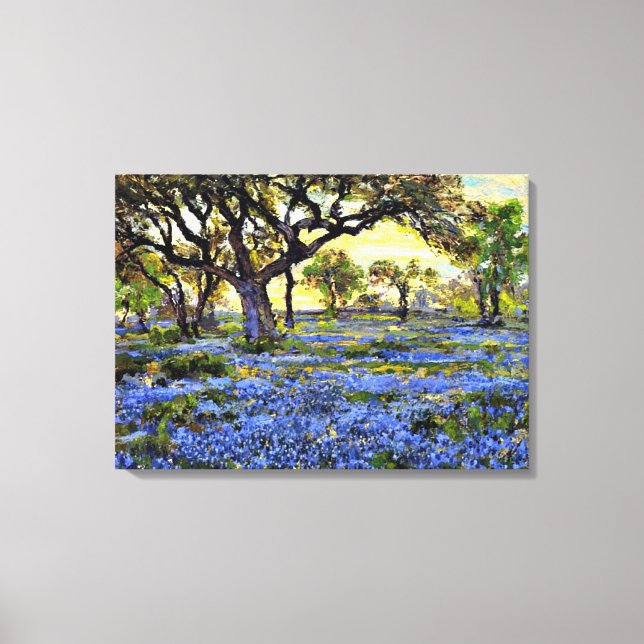 Old Live Oak Tree and Bluebells - Onderdonk art Canvas Print (Front)