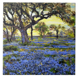 Old Live Oak Tree and Bluebells  Tile