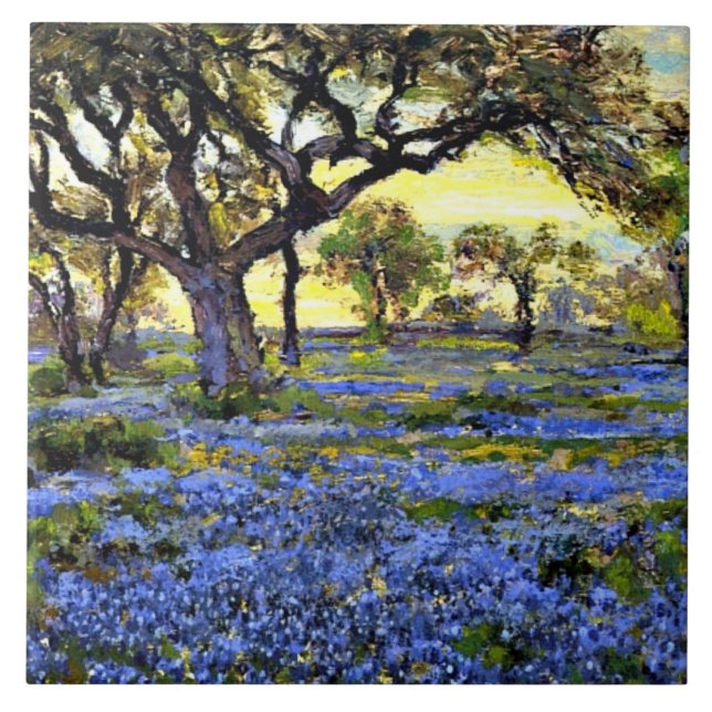 Old Live Oak Tree and Bluebells  Tile (Front)