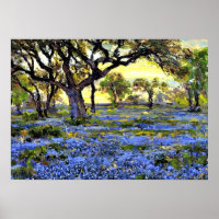 Old Live Oak Tree and Bluebonnets - Onderdonk art