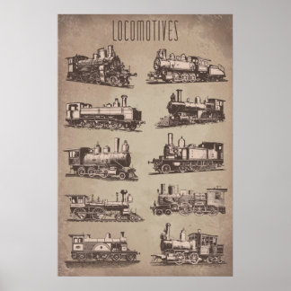 Old Locomotives | Rail | Train | Vintage Paper Poster