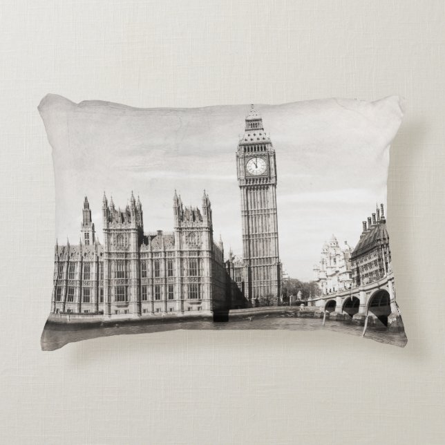 Old London, black and white. Accent Pillow (Front)