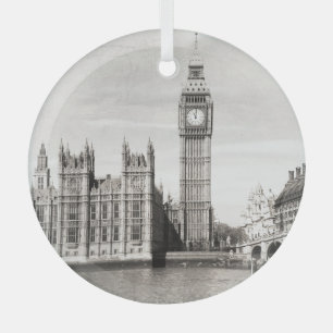 Old London, black and white. Glass Ornament