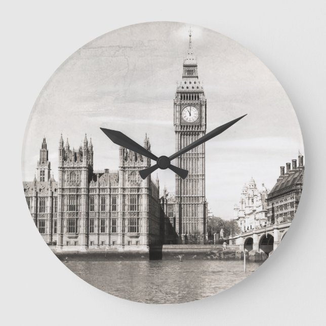 Old London, black and white. Large Clock (Front)