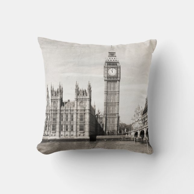 Old London, black and white. Throw Pillow (Front)