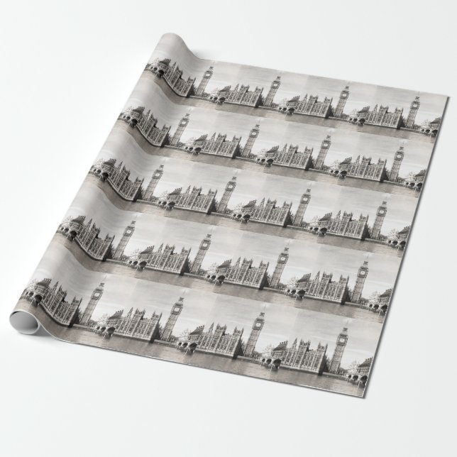 Old London, black and white. Wrapping Paper (Unrolled)