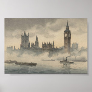 Old London in the Mist Japanese Woodblock Print