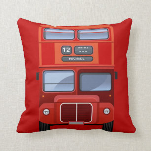 Old London Red Double Decker Bus Pillow