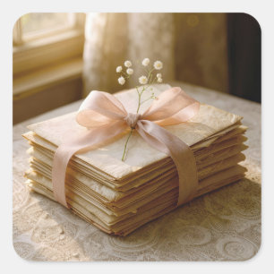 Old Love Letters Tied With Pink Ribbon Square Sticker