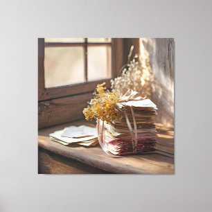 Old Love Letters Tied With Ribbon Canvas Print