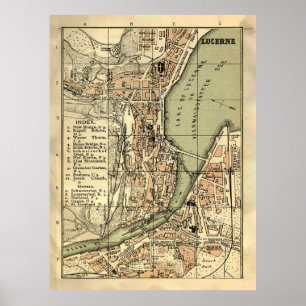 Old Lucerne Switzerland Map (1887) Poster