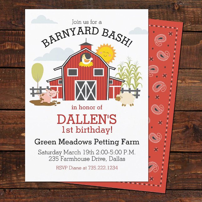 Old Macdonald Farm Barnyard 1st Birthday Party Invitation (Creator Uploaded)