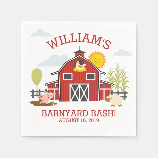 Old MacDonald Farm Birthday Party Napkin (Front)