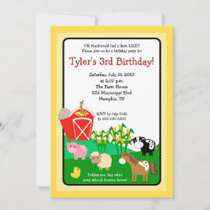 Old MacDonald Farm EIEIO 5x7 Birthday Invitation