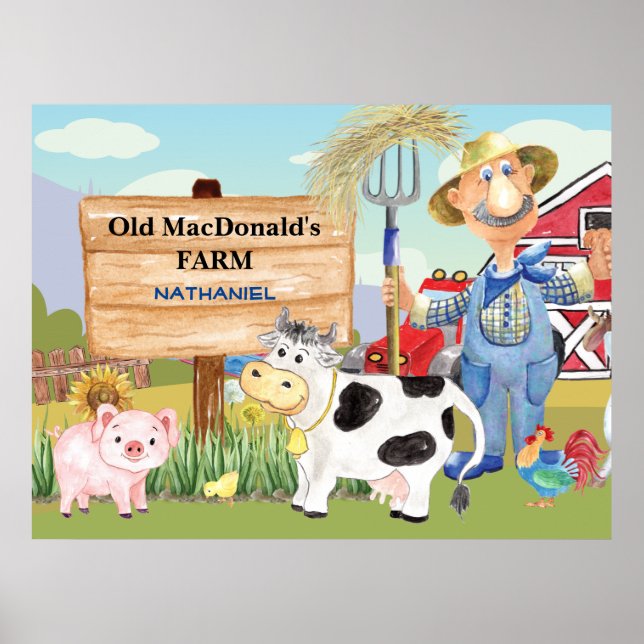 Old MacDonald's E-I-E-I-E-I-O Farm Monogram Poster (Front)