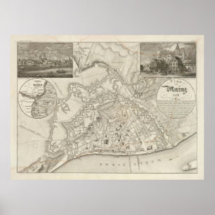 Old Mainz Germany Map (1860)  Poster