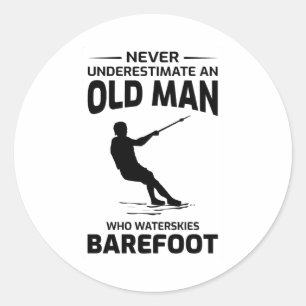 Old Man Barefoot Barefooting skiing Water sport  Classic Round Sticker