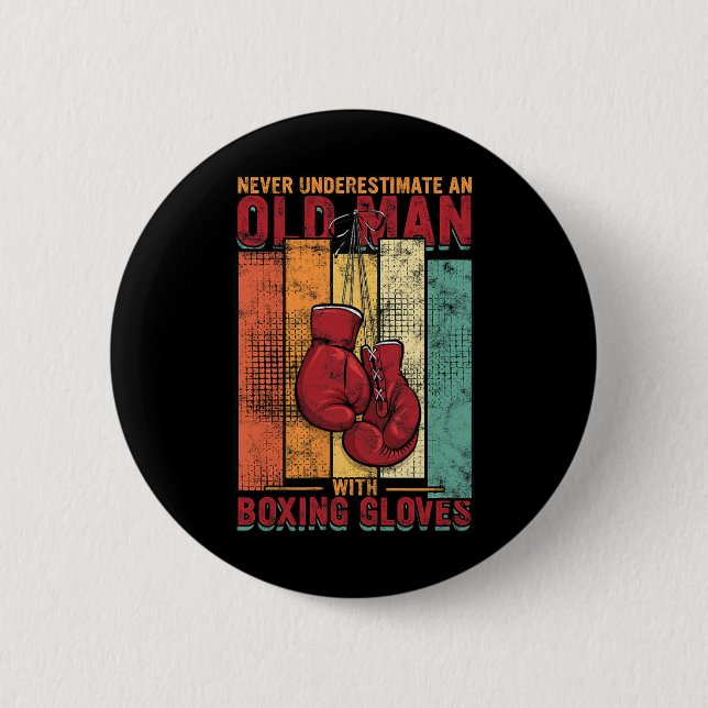 Old Man Boxing - Vintage  2 Inch Round Button (Front)