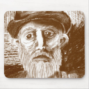 Old Man Brown Charcoal Drawing Mouse Pad