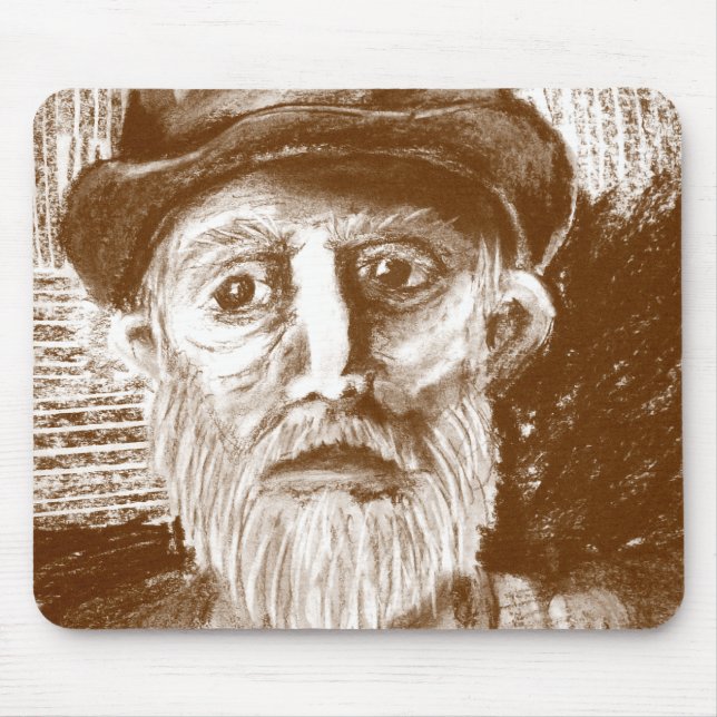Old Man Brown Charcoal Drawing Mouse Pad (Front)