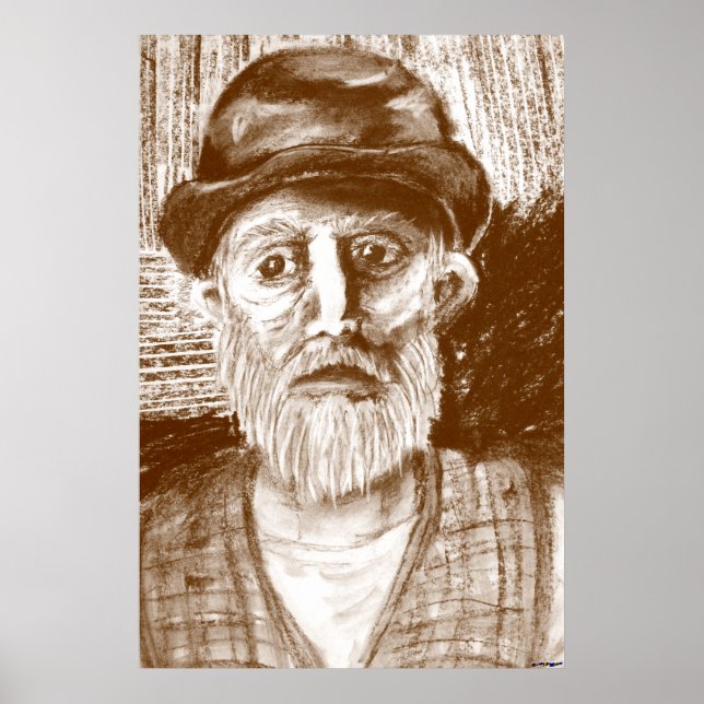 Old Man Brown Charcoal Drawing Poster (Front)