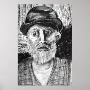 Old Man Charcoal Drawing Poster