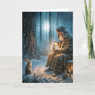 Old Man Christmas With a Rabbit Card