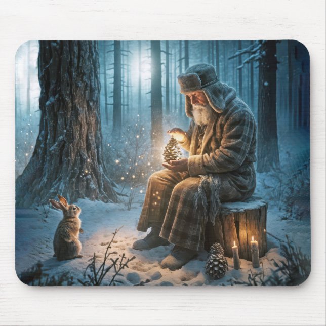 Old Man Christmas With a Rabbit Mouse Pad (Front)