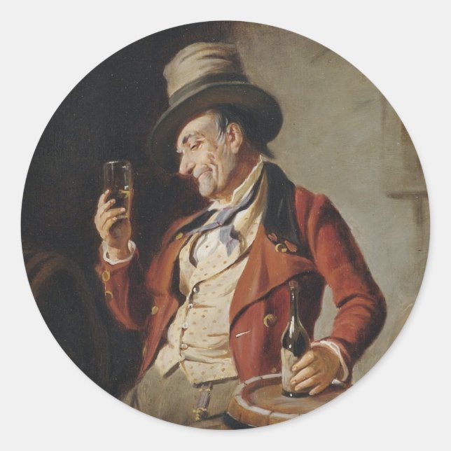 Old Man Drinking Beer Painting Classic Round Sticker (Front)