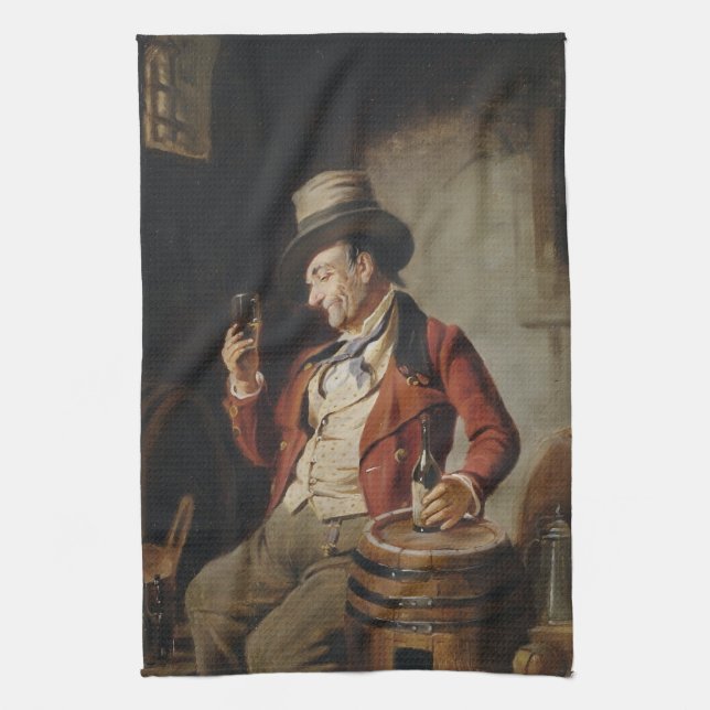 Old Man Drinking Beer Painting Kitchen Towel (Vertical)