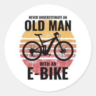 Old Man E-Bike Electric-Bike E-Cyclist Bicycling Classic Round Sticker