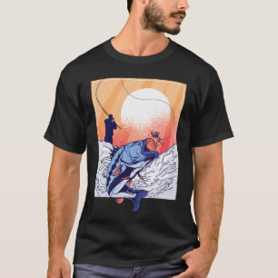 Old man Fishing Sunset retro T-Shirt
