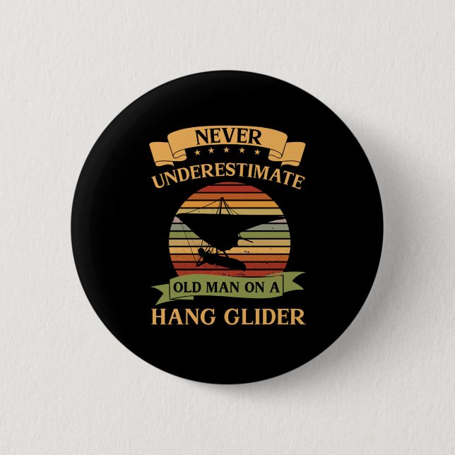Old Man Hang Glider Hang Gliding Extreme Sports Gi 2 Inch Round Button (Front)