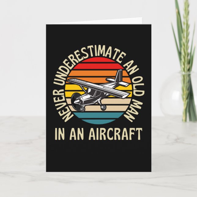 Old Man In An Aircraft Funny Pilot Card (Front)
