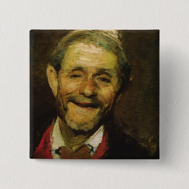 Old Man Laughing, 1881 2 Inch Square Button (Front)