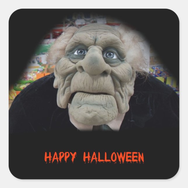 Old Man Mask in Black Background Square Sticker (Front)