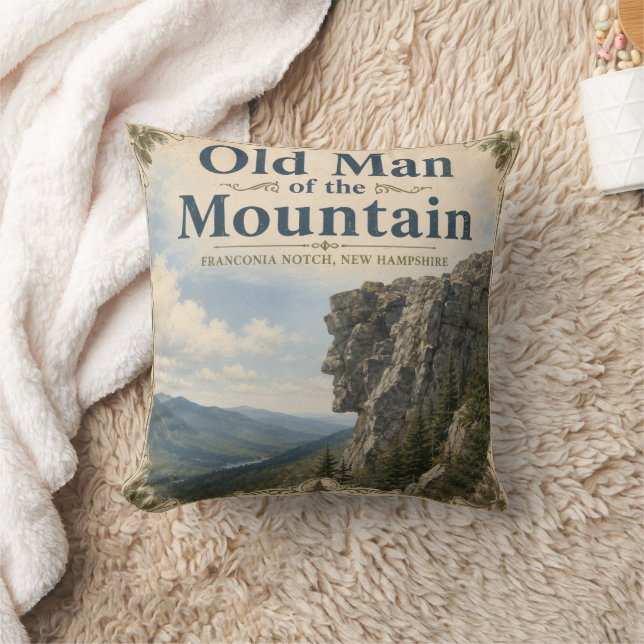 Old Man of the Mountain Franconia Notch Memorial Throw Pillow (Blanket)