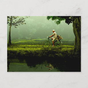 Old man on a bicycle postcard