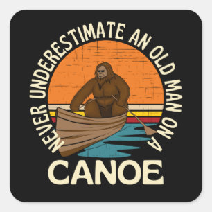 Old Man On A Canoe   Big Foot Square Sticker