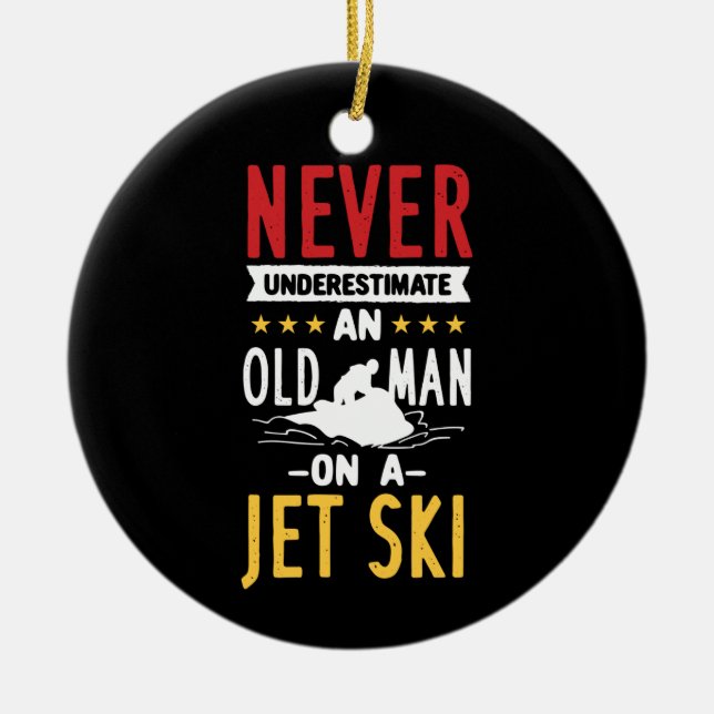 Old Man On A Jet Ski Ceramic Ornament (Front)