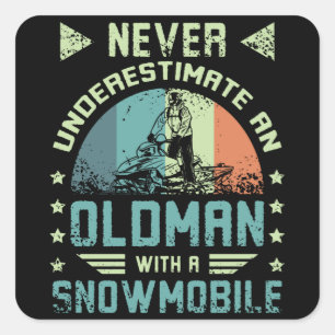 Old Man On A Snowmobile Square Sticker