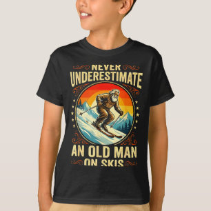 Old Man On Skis Funny Winter Sport Grandpa Retired T-Shirt