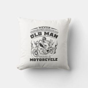 Old Man Passion for motorcycles, Funny Throw Pillow
