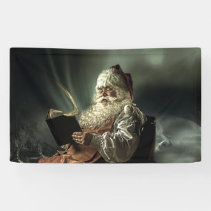 Old Man Santa Claus Reading His List Banner