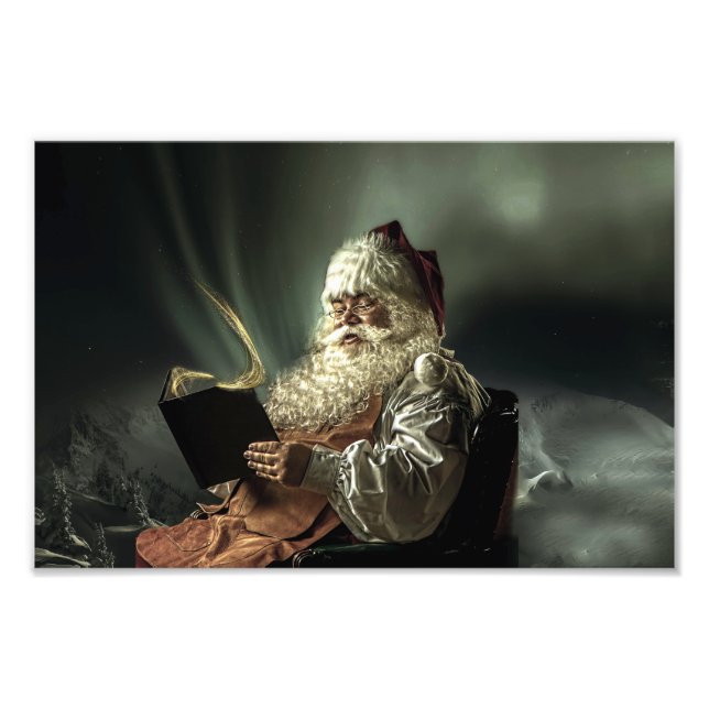 Old Man Santa Claus Reading His List Photo Print (Front)