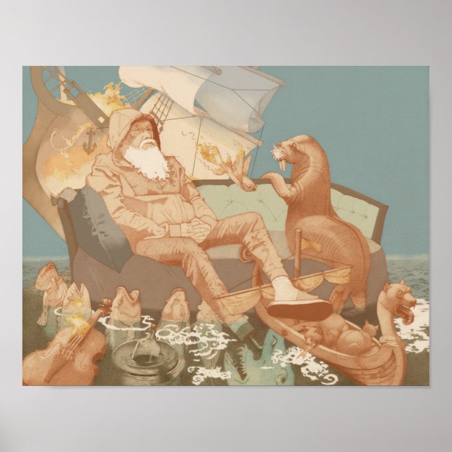 Old Man Sinking Ship Open Sea Nautical Art Poster (Front)