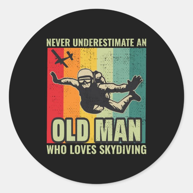 Old Man Skysurfing Skydiving Skydive Parachuting Classic Round Sticker (Front)
