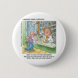 Old Man & The Pharmacy Funny Offbeat Cartoon Gifts 2 Inch Round Button