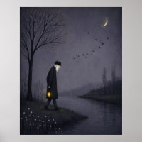 Old Man Walking Along a Silent River